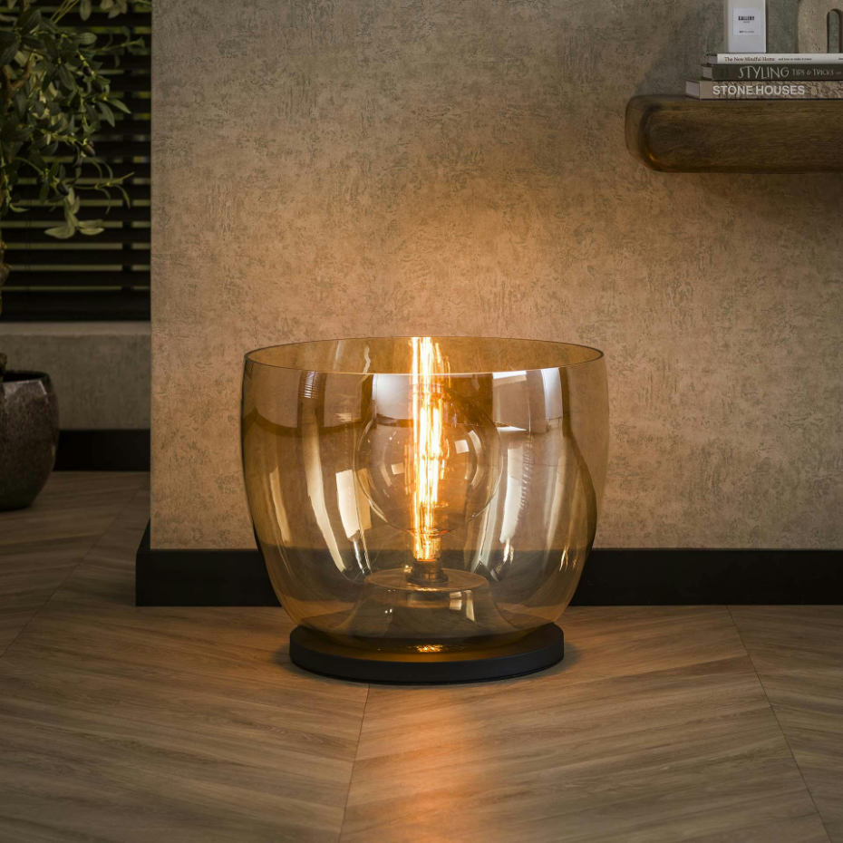 Lampe de salon moderne avec vasque en verre ambré 41 cm NIAGARA