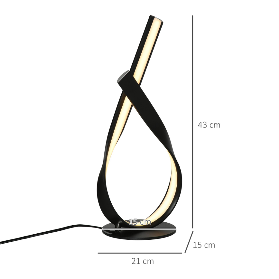 Lampe à poser design contemporain spirale alu. noir LED blanc chaud