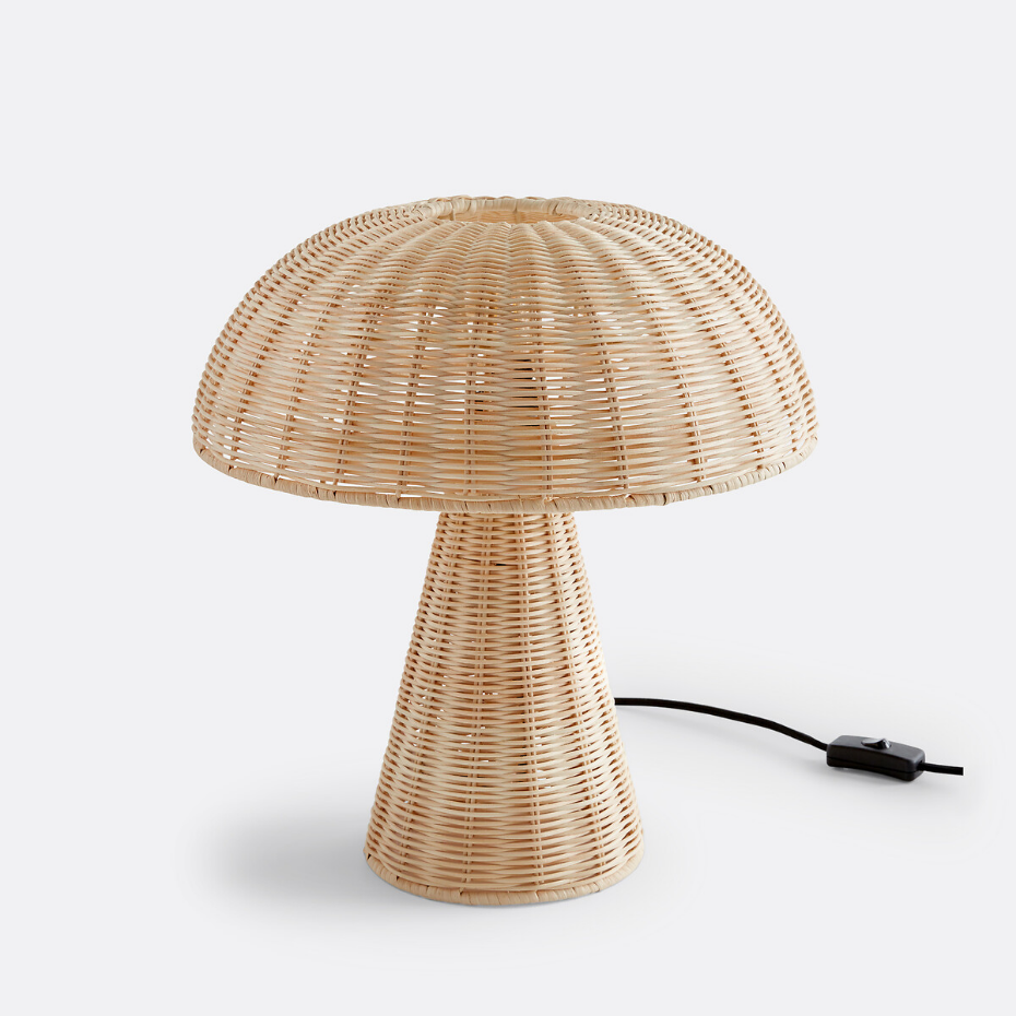 Lampe à poser champignon en rotin, Mirko