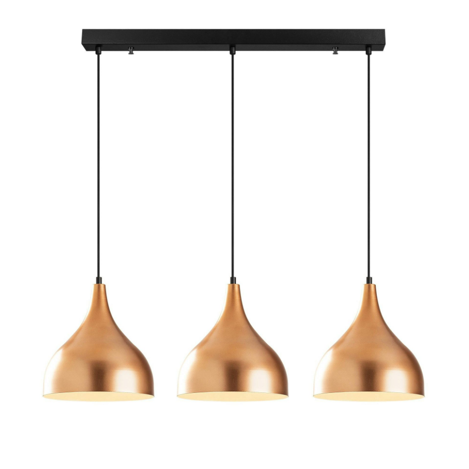 Suspension de cuisine moderne, 3 abat-jour cuivre SILE