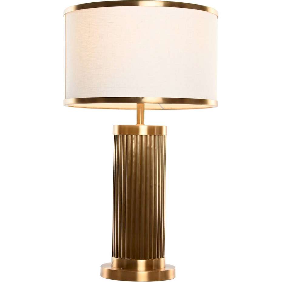 Lampe de table ronde en laiton et lin Item Home India Lamps 1c25