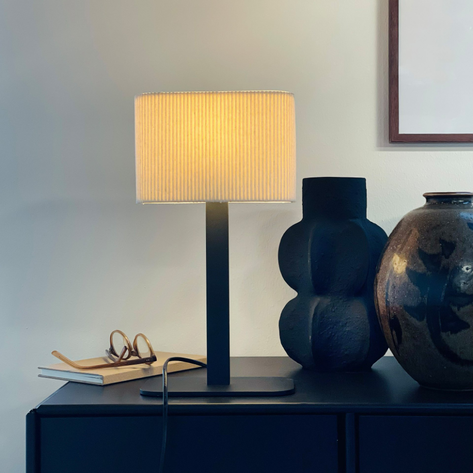 Lampe à poser en métal et tissu Noir/Blanc Calix