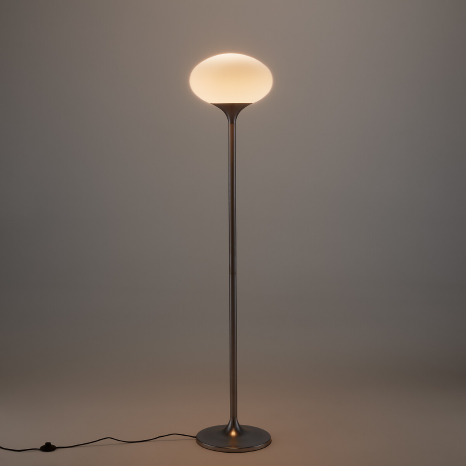 Lampadaire métal fer chrome et opaline, Merisa