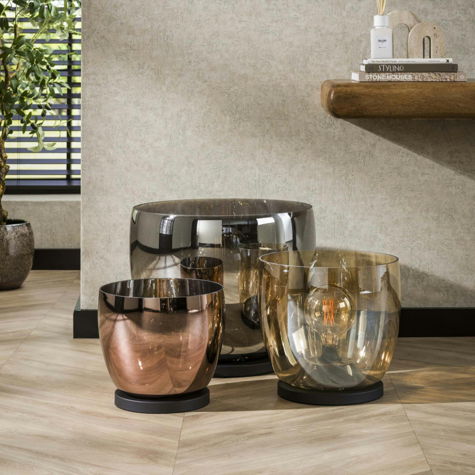 Lampe de salon moderne avec vasque en verre ambré 32 cm NIAGARA