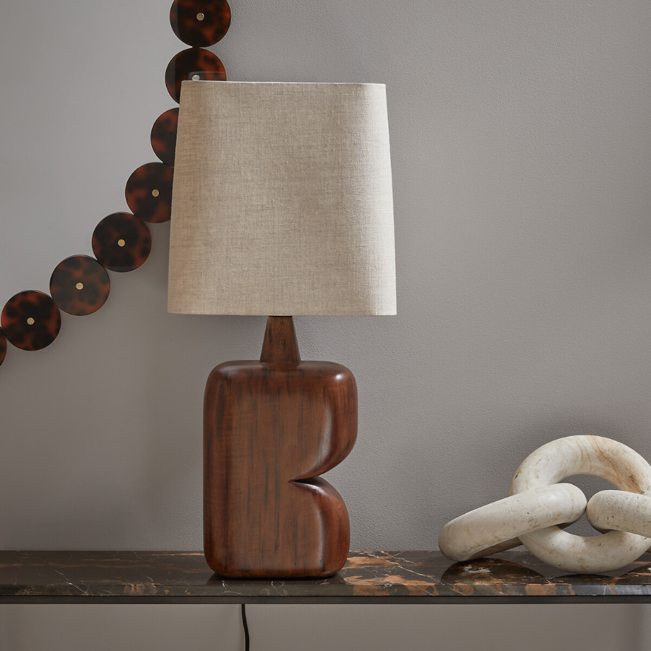 Lampe à poser en manguier et lin, Gyra
