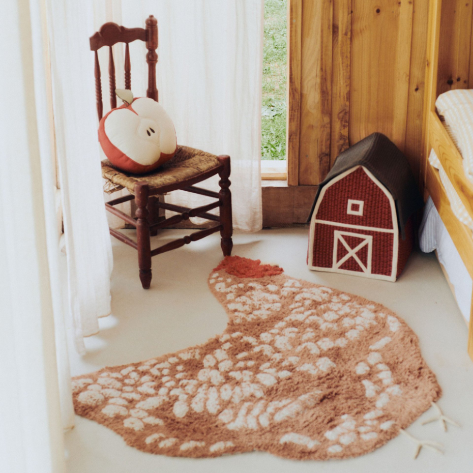 Tapis enfant lavable en coton Poule GROWING UP ON A FARM