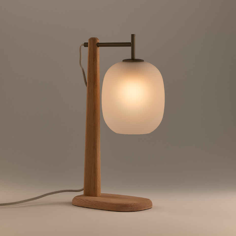 Lampe à poser chêne et verre givré, Navida