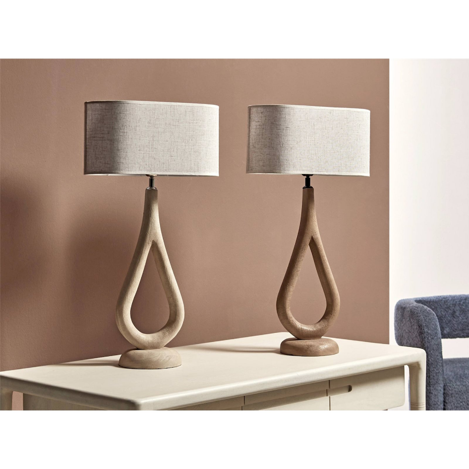 Lampe de table en bois avec abat-jour textile