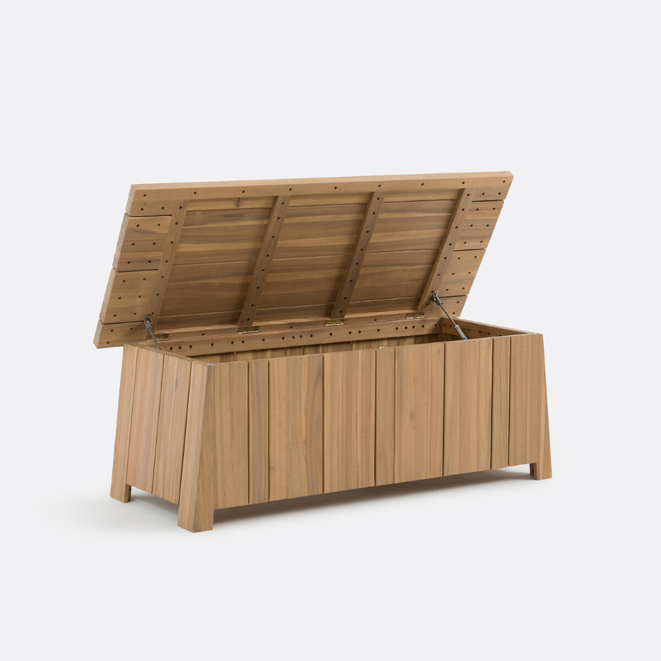 Banc coffre de jardin, en acacia, avec coussin, BRUT