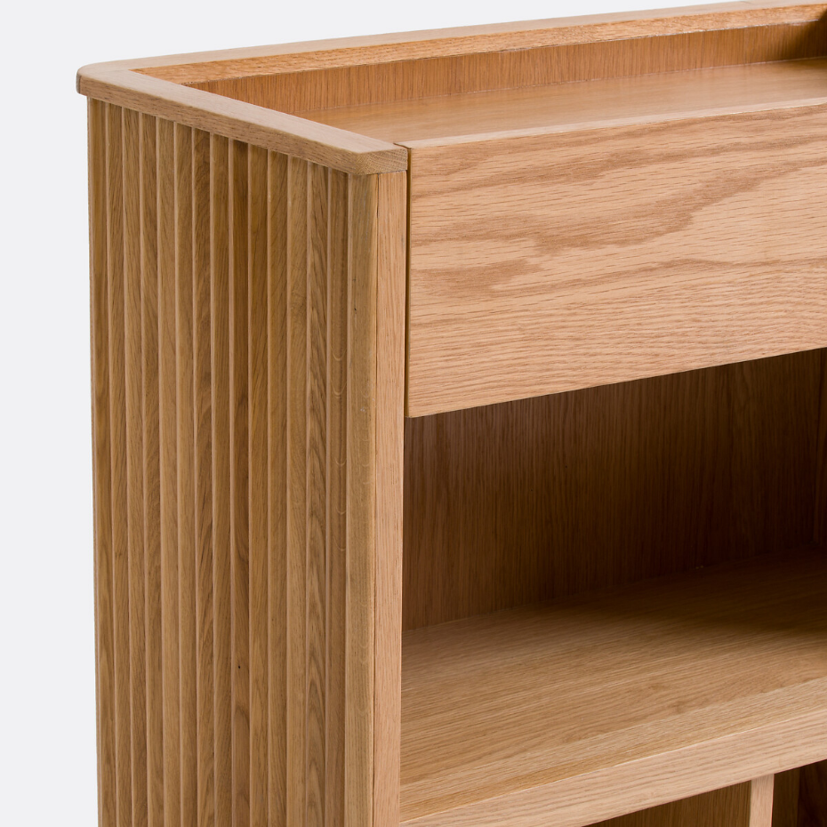 Console, rangement à roulettes, en plaqué chêne, Tamula