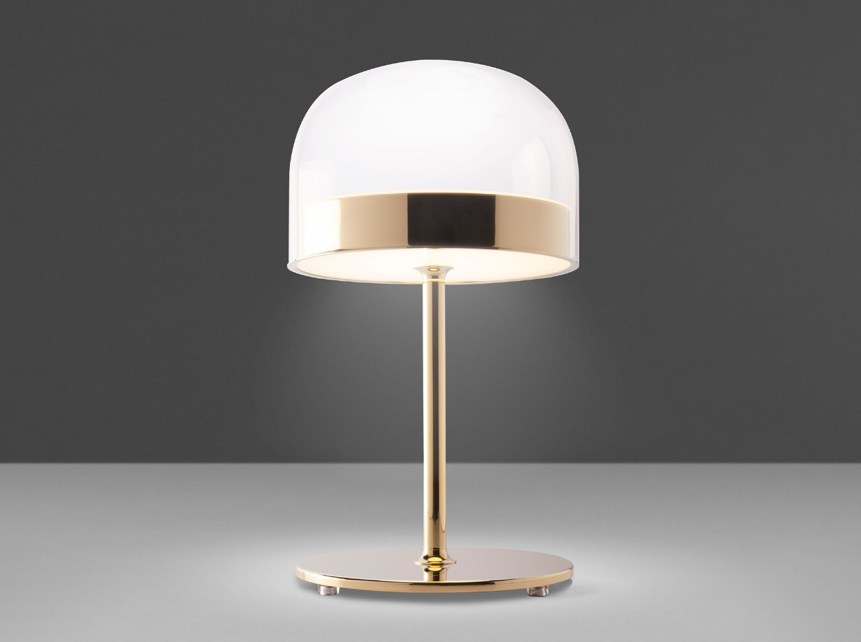 Lampe de bureau en acier et verre transparent