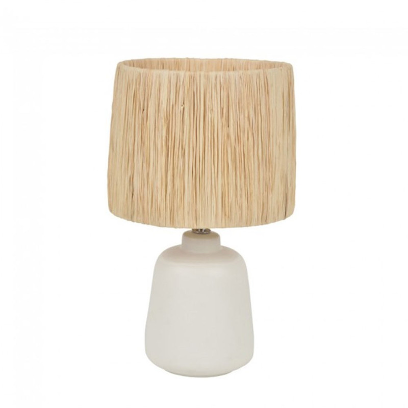 Lampe De Chevet Paros Raphia Et Céramique Blanche
