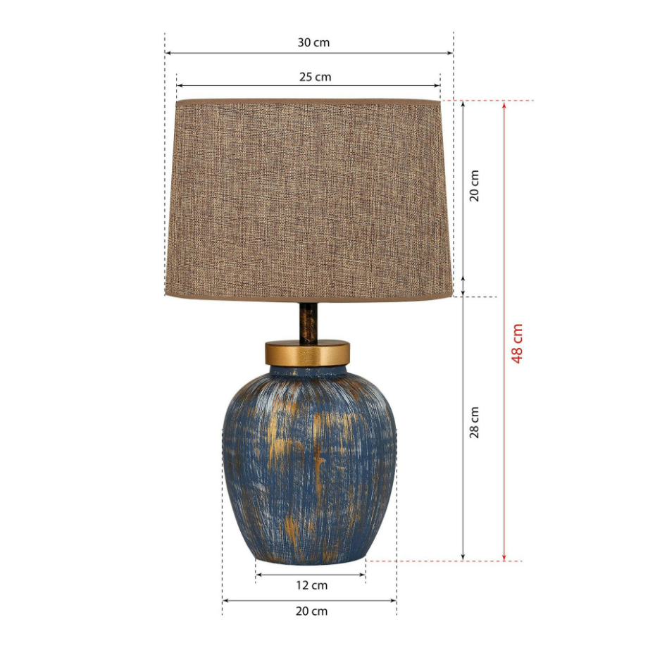Lampe à poser moderne bleu & or, abat-jour en tissu KARS