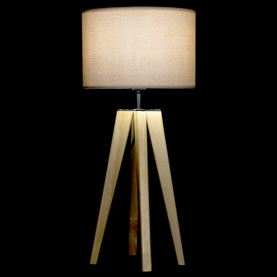 Lampe à poser trépied bois et abat-jour beige 30x30x69cm