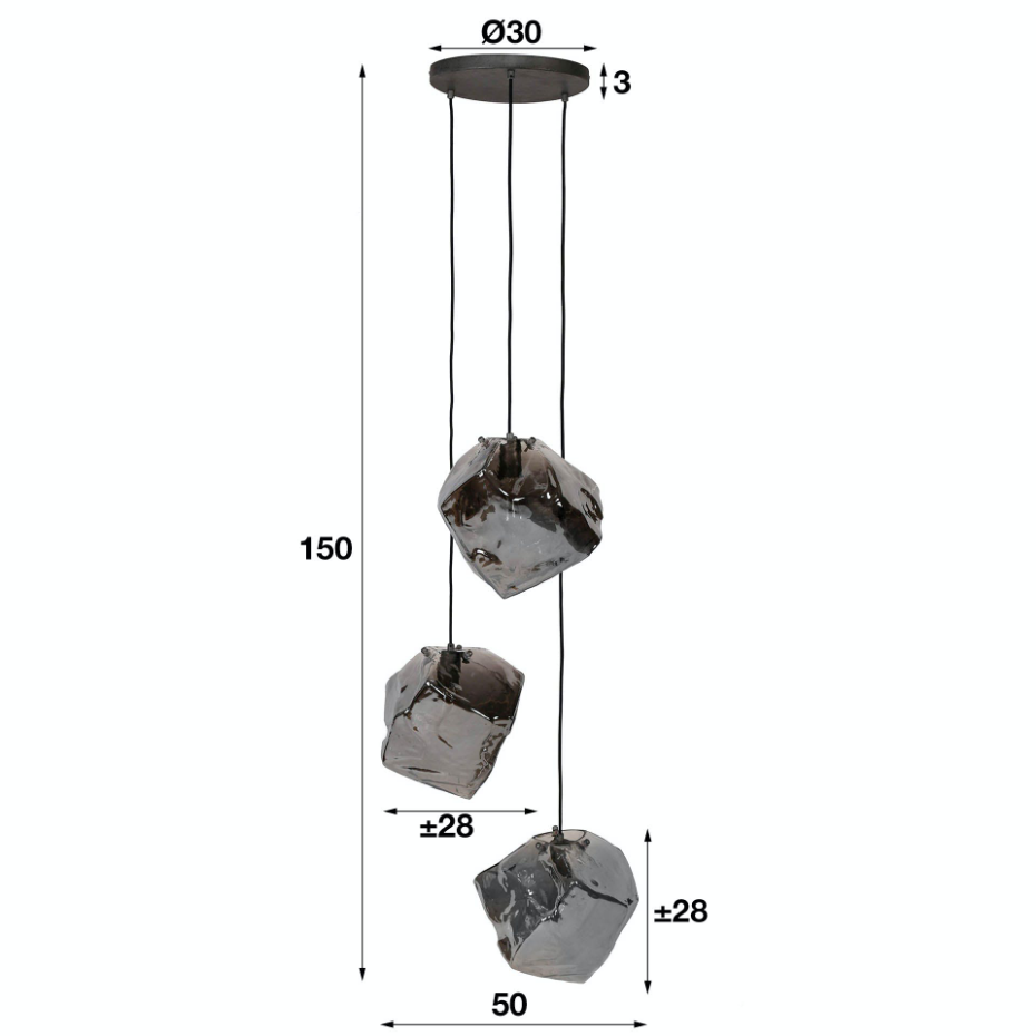 Suspension contemporaine 3 lampes effet glaçon finition chromée NIAGARA