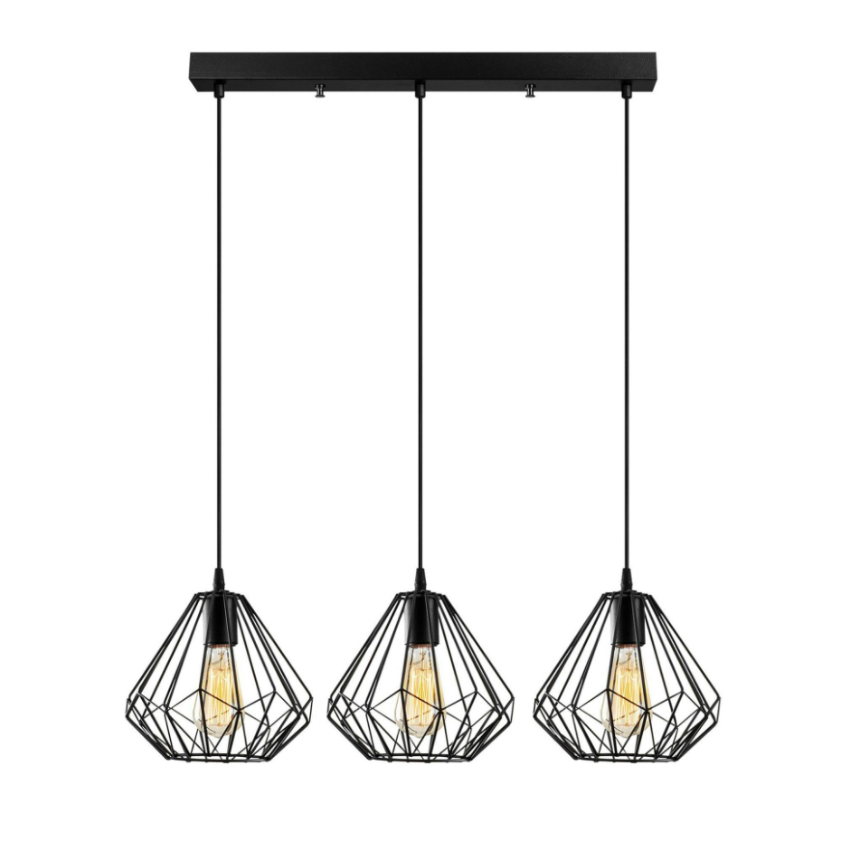 Suspension de table noire design diamant 3 abat-jour ERZIN