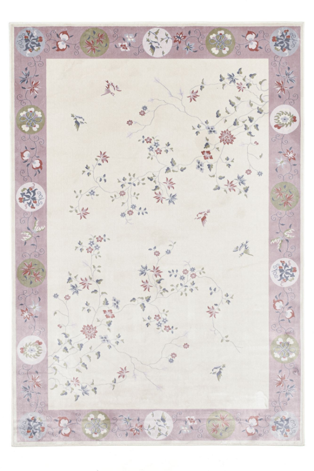 Tapis tissé avec bordure et motif floral avec effet brillant - Cherina