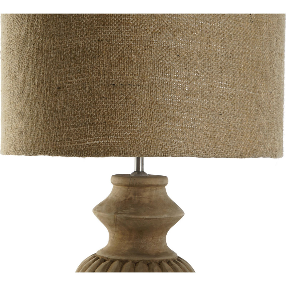 Lampe de table en bois sculpté et jute format carré Item Home Lamparas 1c24