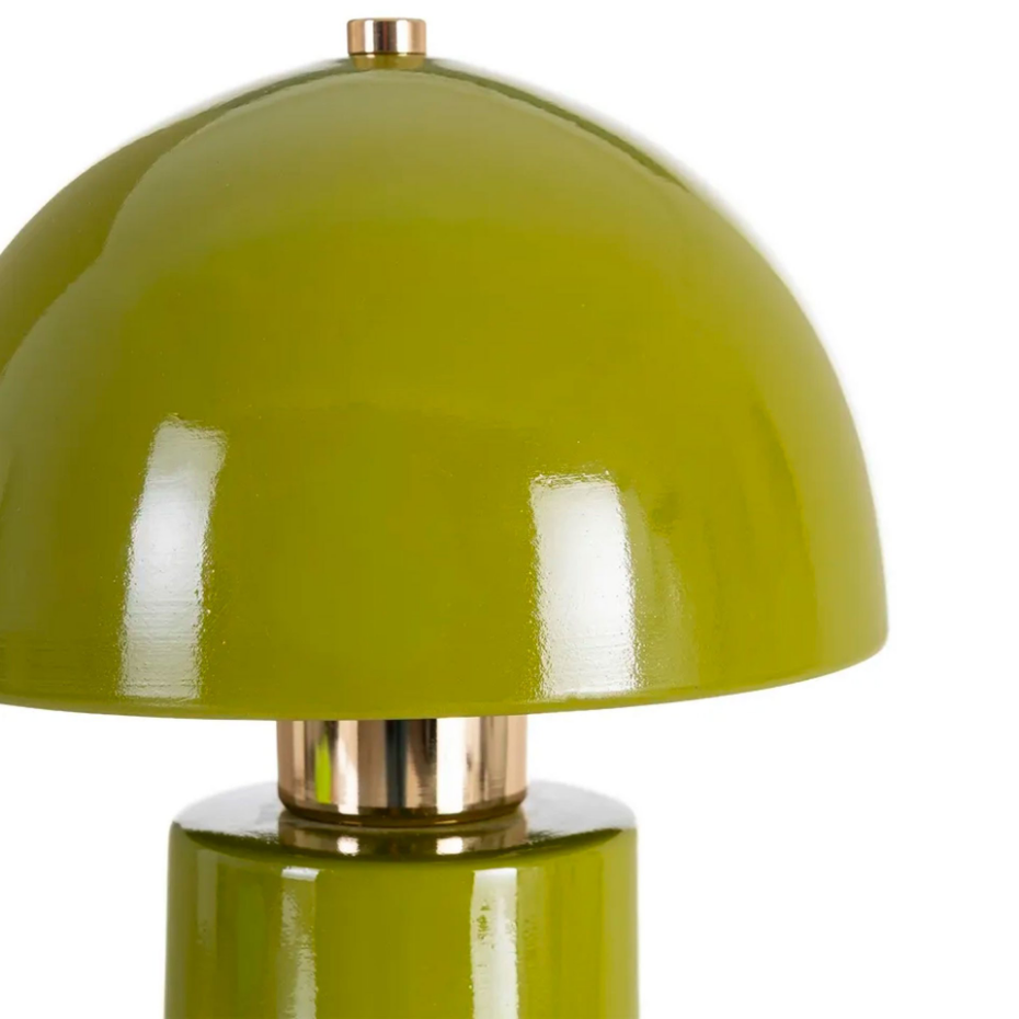 Lampe à poser champignon céramique verte et métal doré 17.5x17.5x30.5cm
