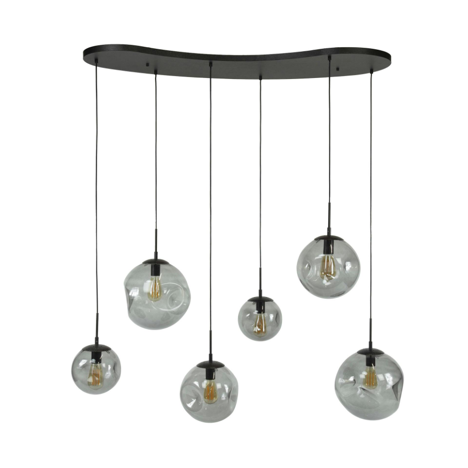 Suspension en verre fumé – 6 globes déformés NIAGARA