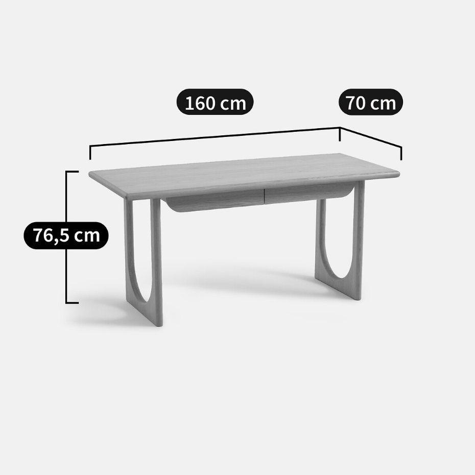 Bureau XL en chêne et plaqué, 2 tiroirs, Douve