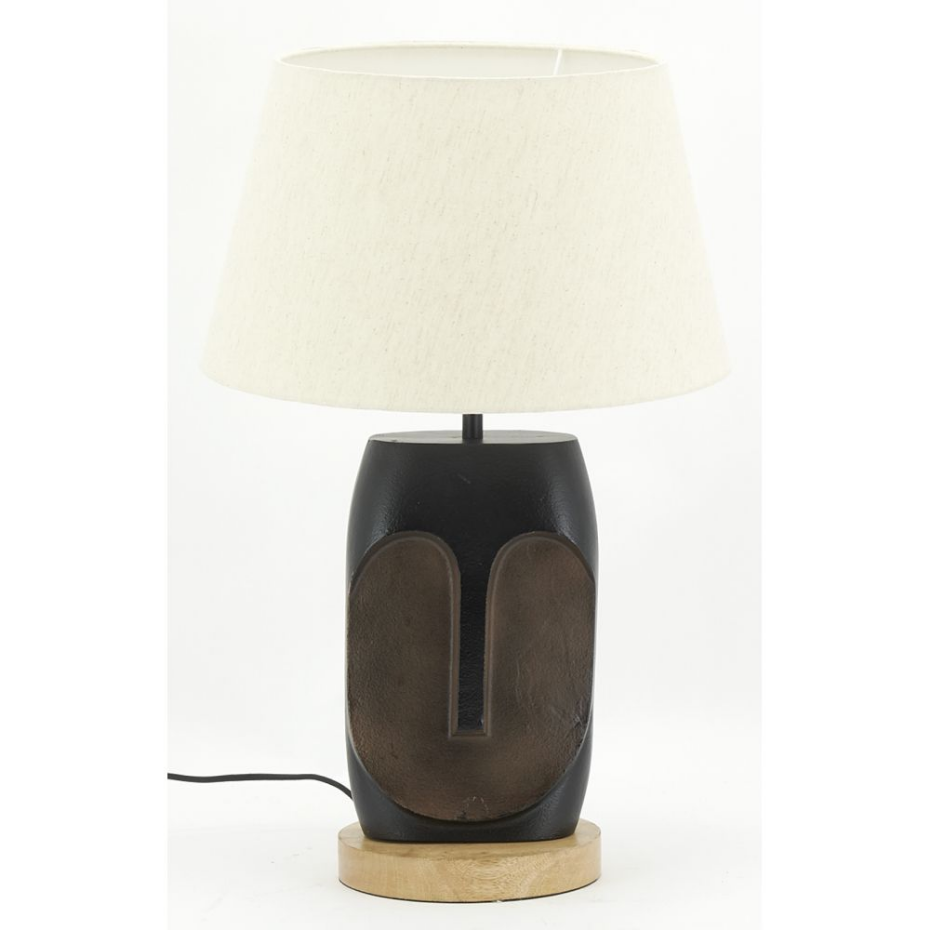 Pied de lampe Visage en aluminium noir et manguier