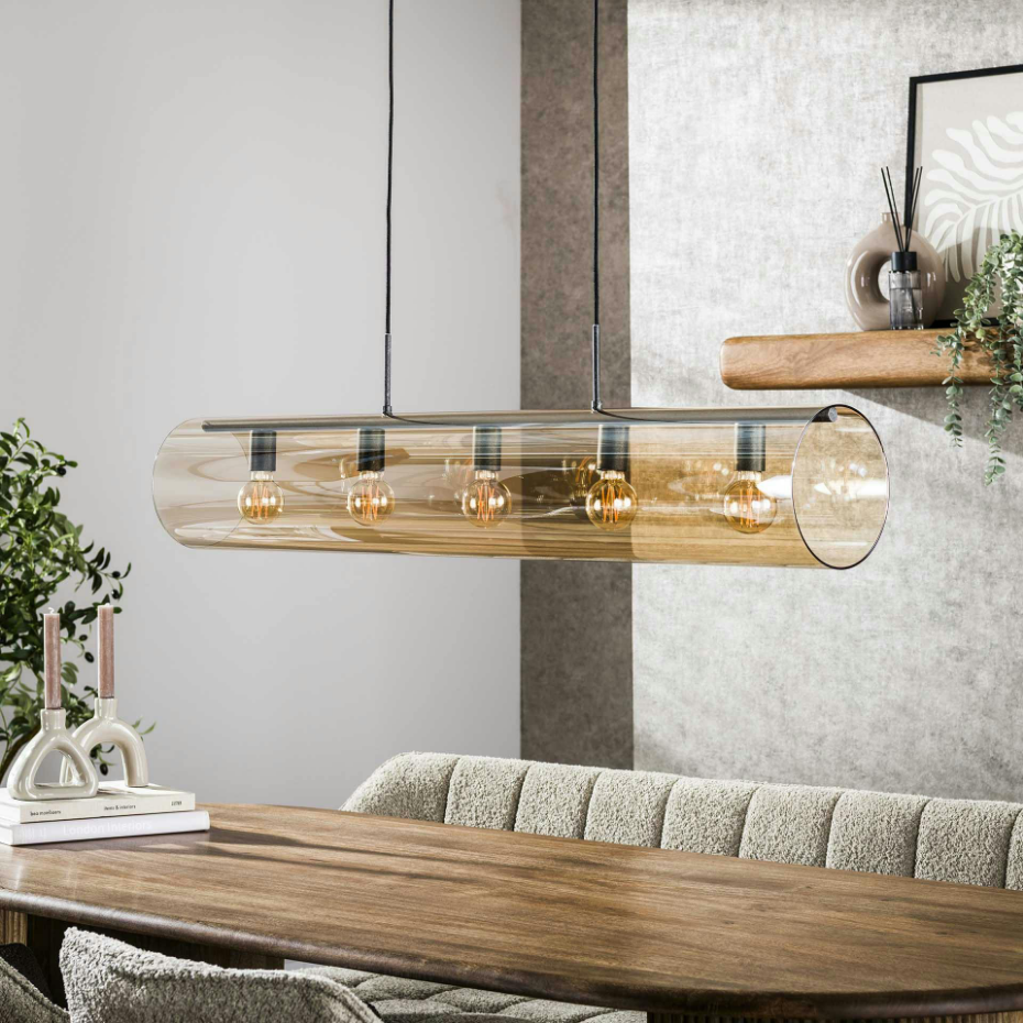 Suspension tube en verre ambré 5 lampes RALF
