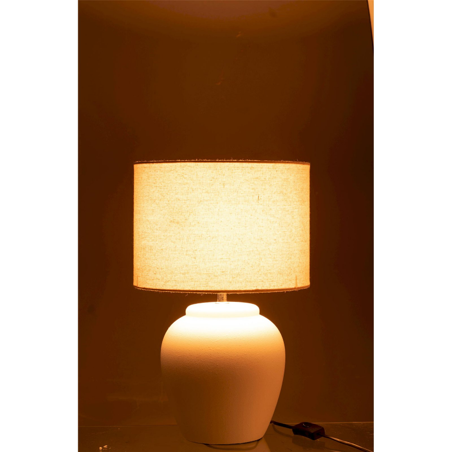 Lampe de salon en poterie ronde avec abat-jour en lin