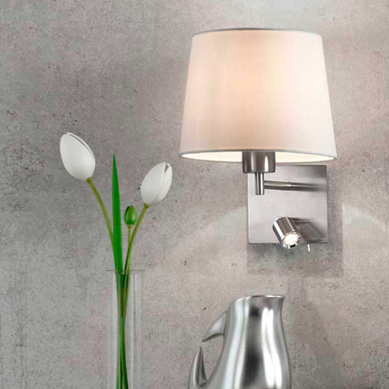 Applique Tête De Lit Room Liseuse chrome Abat-jour Blanc