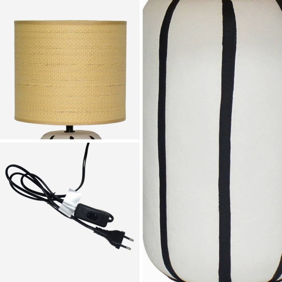 Lampe de table intérieur céramique, abat-jour effet rotin H 41cm ROXANE