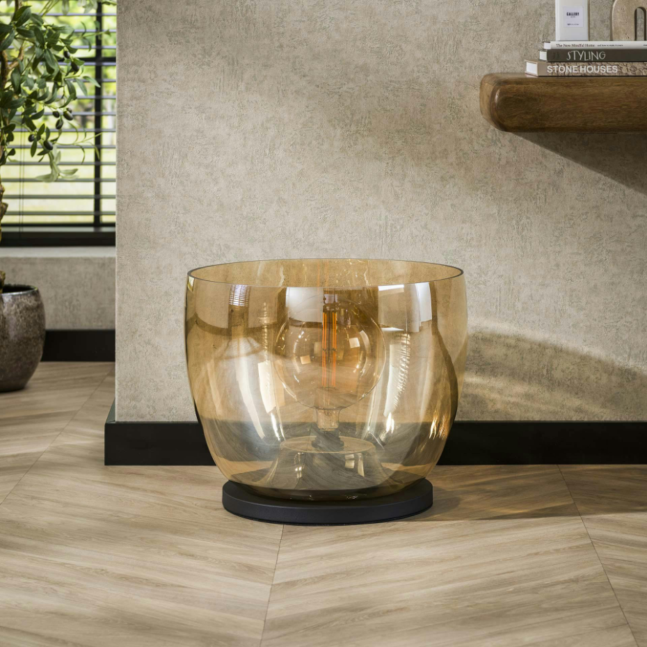 Lampe de salon moderne avec vasque en verre ambré 41 cm NIAGARA