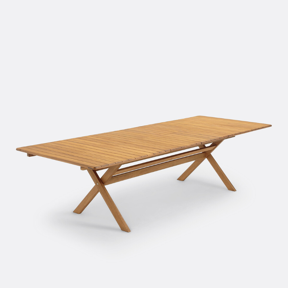 Table de jardin pliante Réalto, acacia, 2 allonges