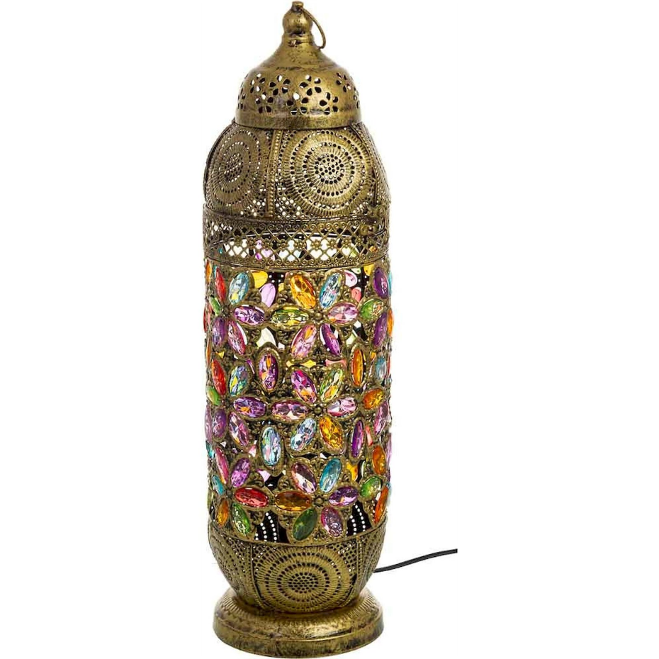 Lampe de table en métal et verre coloré forme organique