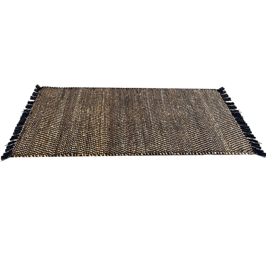 Tapis rectangulaire tressé en jute et coton noir 70x140cm