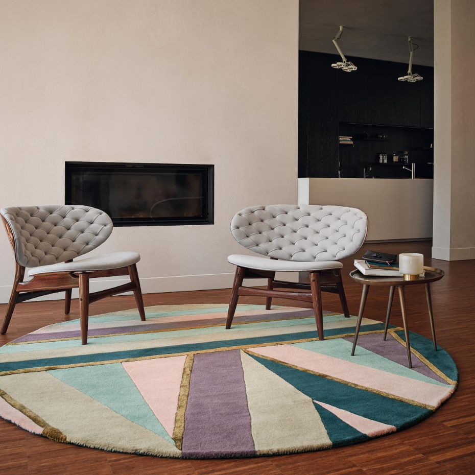 Tapis rond fait à la main en laine motif géométrique SAHAARA R