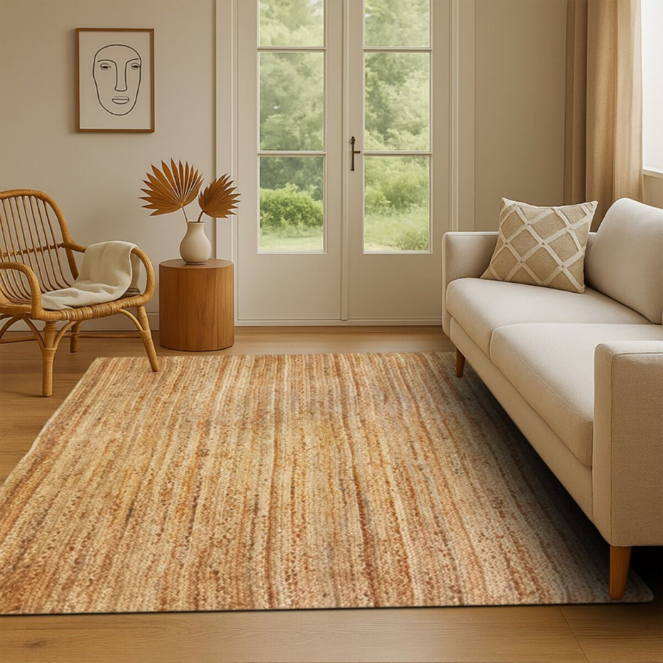 Tapis de salon en jute tressé main motif lignes  SUNNY JUTE