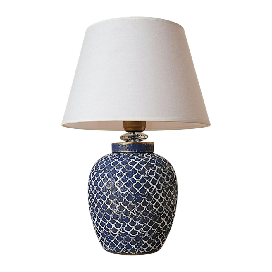 Lampe à poser bord de mer bleue, motif écailles KARS
