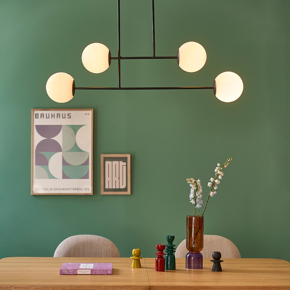 Suspension métal acier et verre opaline, Atea