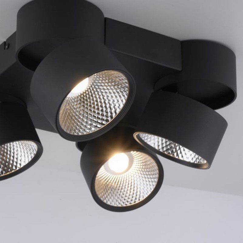 Plafonnier 4 Spots Nola Noir Led Puissant Et Dimmable
