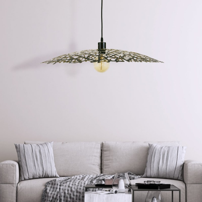 Suspension Leaf Metal Noir Et Or Gm