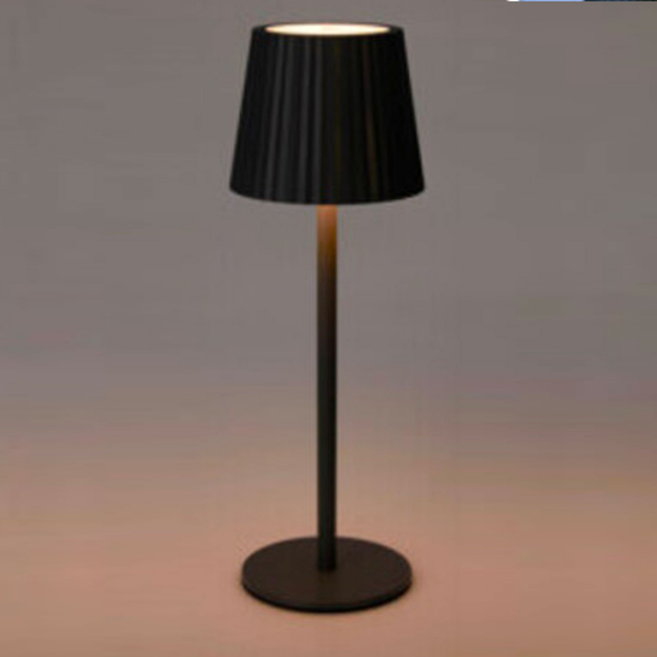 Lampe à poser noire LED sans fil abat-jour effet plissé 9x9x27cm