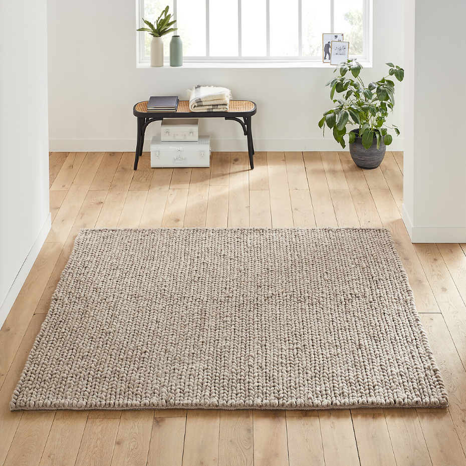 Tapis laine effet tricot forme carrée, Diano