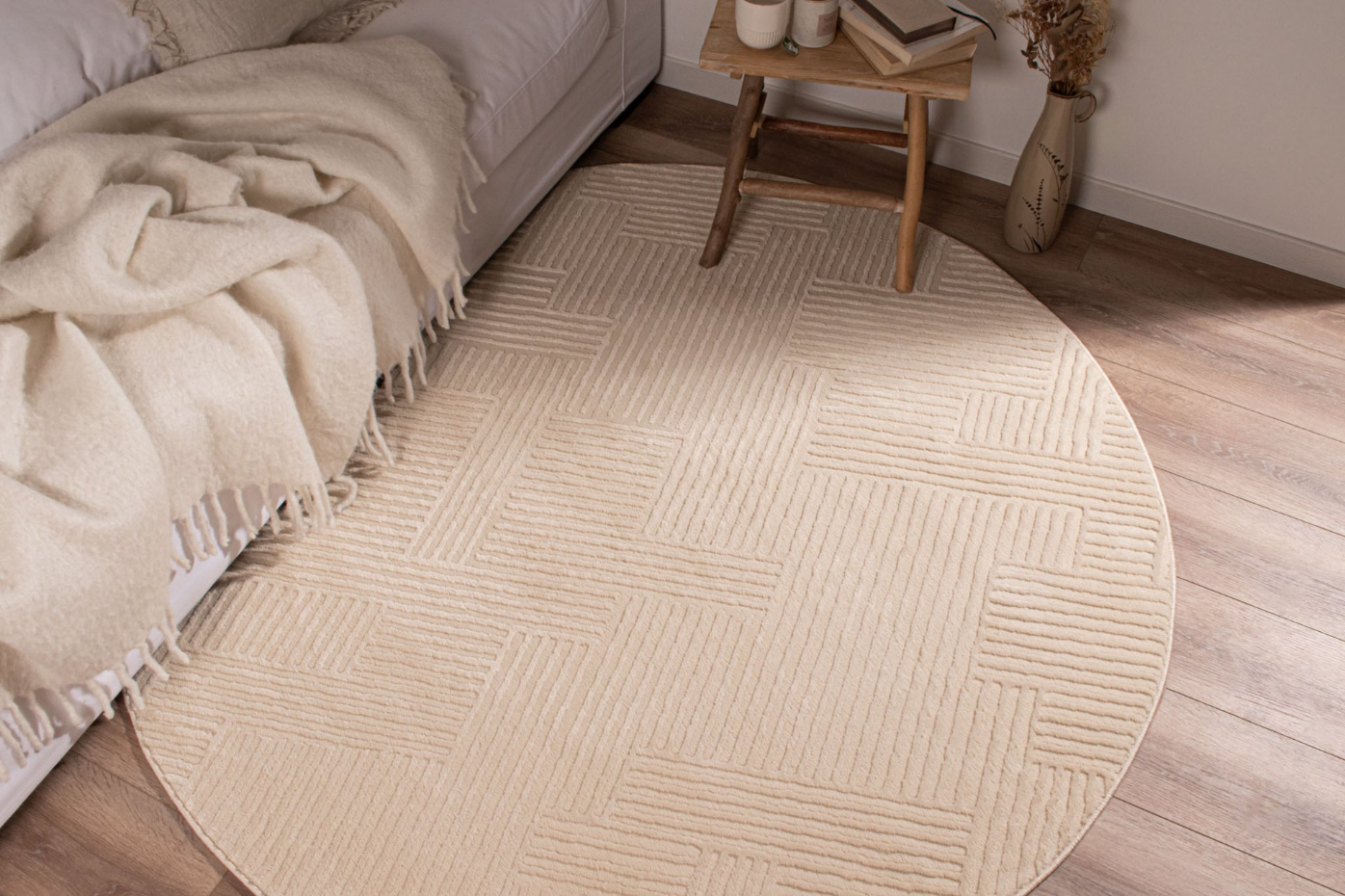 Tapis de salon rond à motif lignes BIANCA