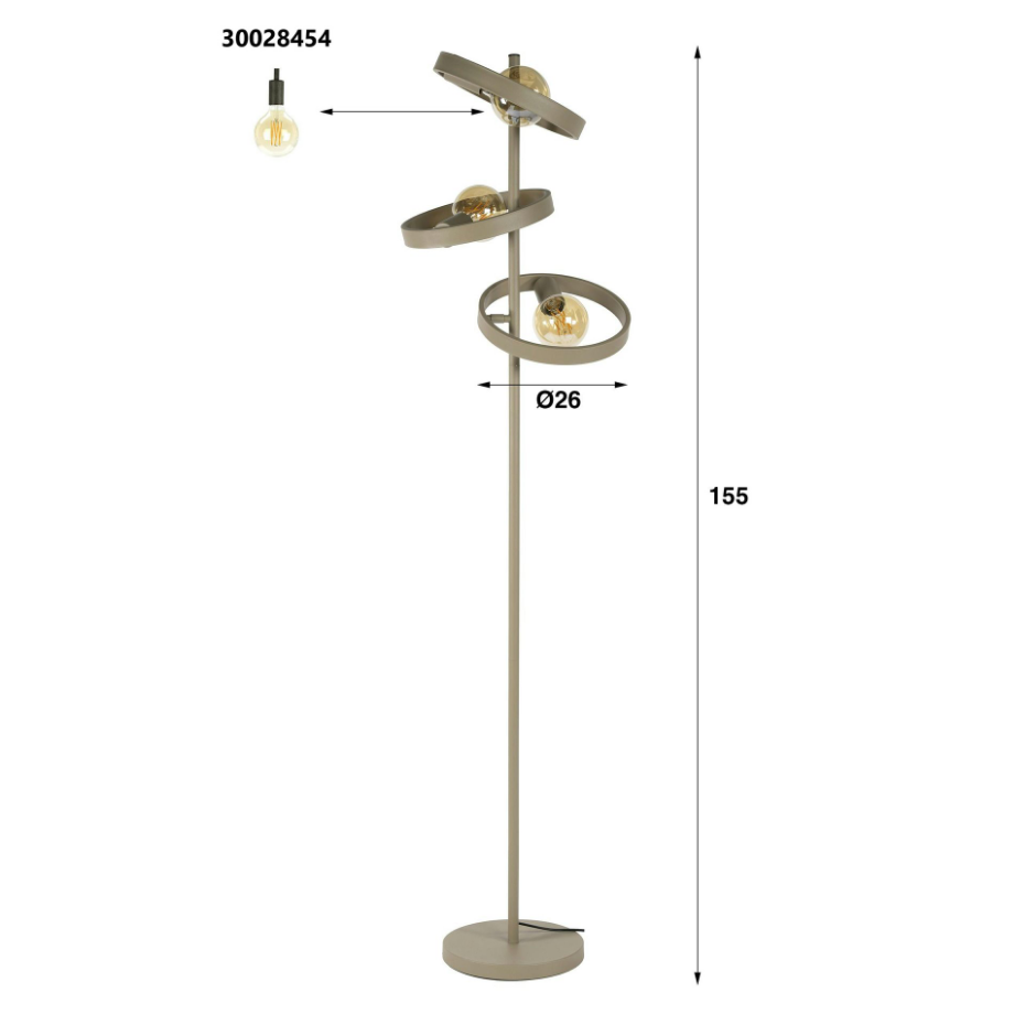 Lampadaire design beige mat 3 anneaux TRIBECA