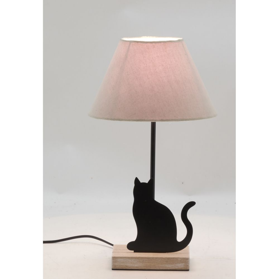Lampe Chat en métal noir et bois