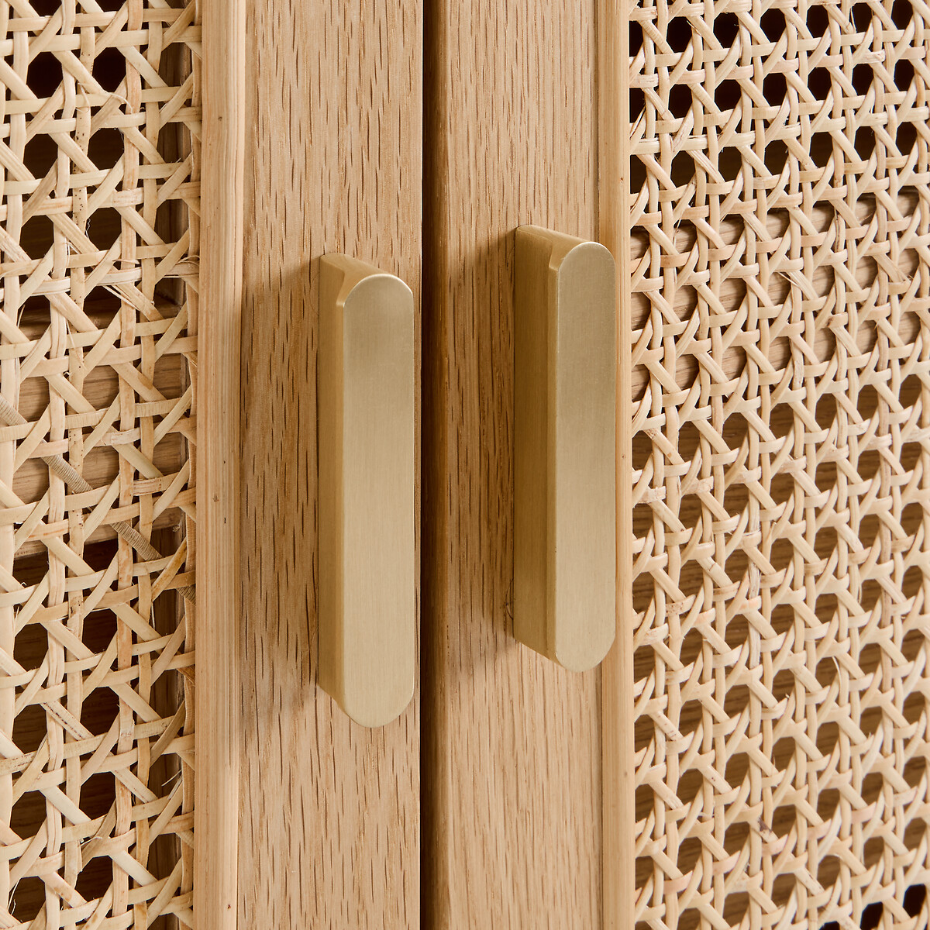 Vaisselier 2 portes, en plaqué chêne et cannage, MATHEO