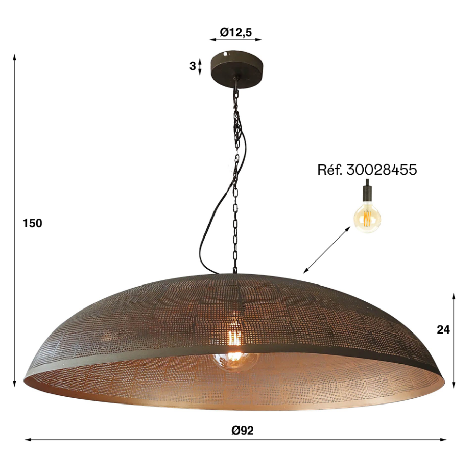 Grande suspension cuivrée et ajourée Ø90 cm RALF