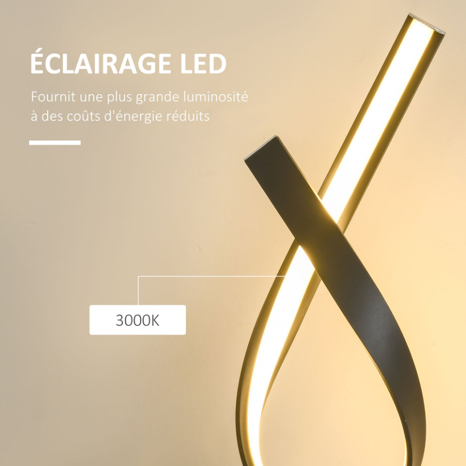 Lampe à poser design contemporain spirale alu. noir LED blanc chaud