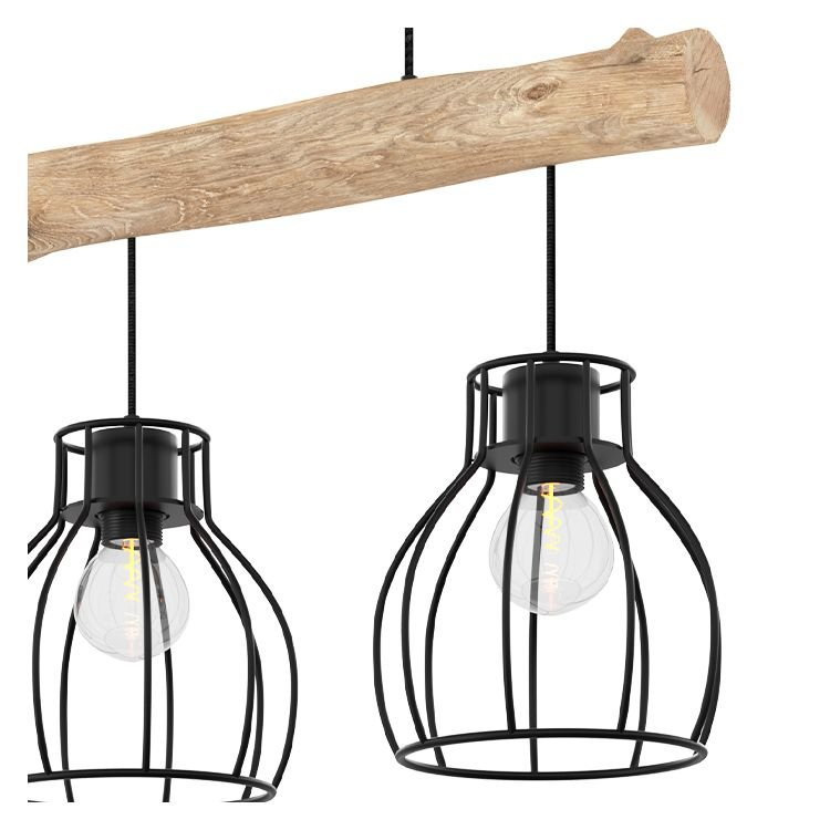 Suspension 3 lampes en bois d'eucalyptus et métal - ABBY