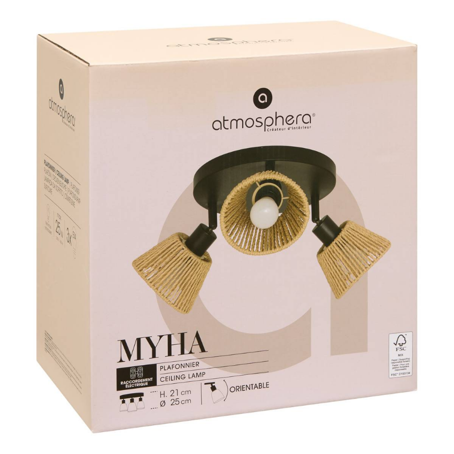 Plafonnier 3 spots corde tressée MYHA